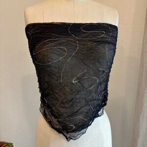 Vintage Women’s Scarf Black Sheer Gold Accents